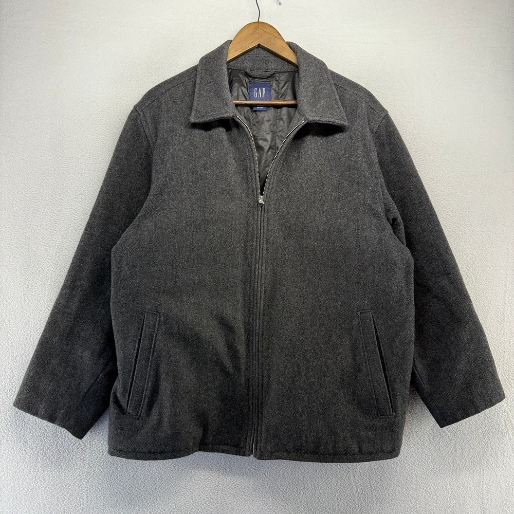 Vintage Gap jacket Men's Large Gray Zip Bomber Wool Lined Preppy Pockets 90s y2k